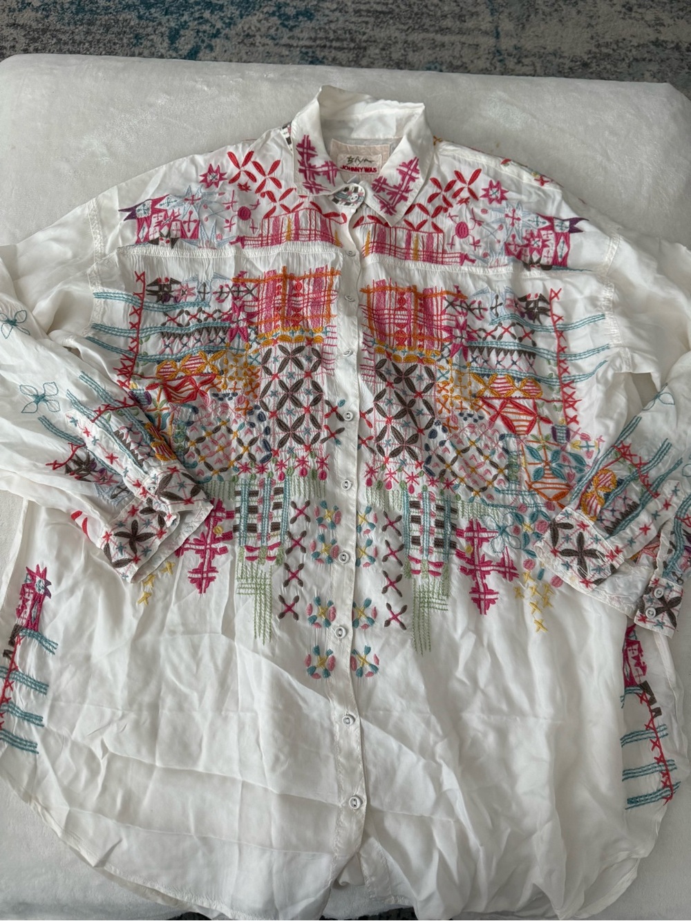 Johnny Was Xylia Blouse Size Large D72 Beautiful Embroidery